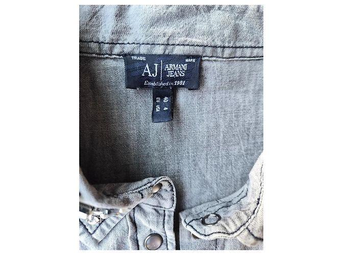 Armani Jeans Camicia in denim grigia adornata con perle e cristalli Grigio - vista 3