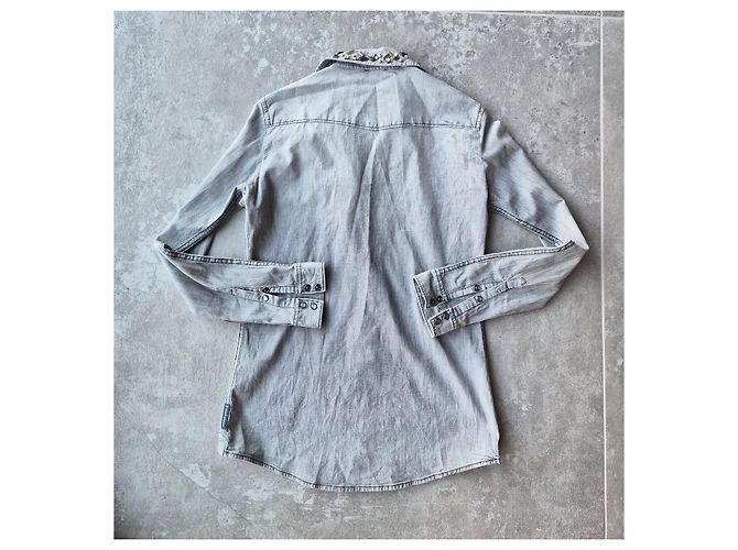 Armani Jeans Camicia in denim grigia adornata con perle e cristalli Grigio - vista 5