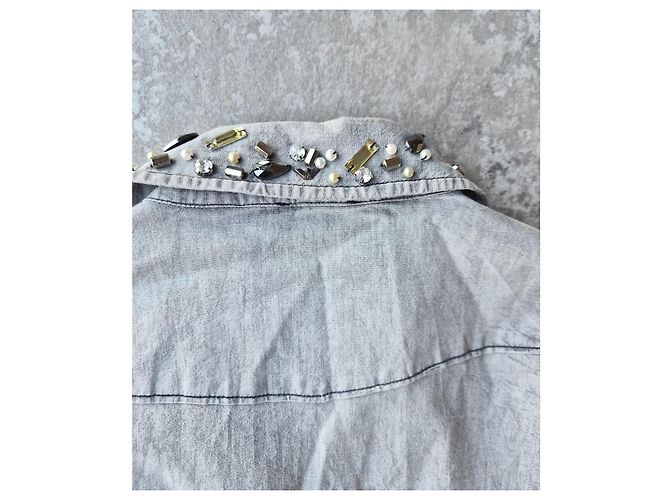 Armani Jeans Camicia in denim grigia adornata con perle e cristalli Grigio - vista 6