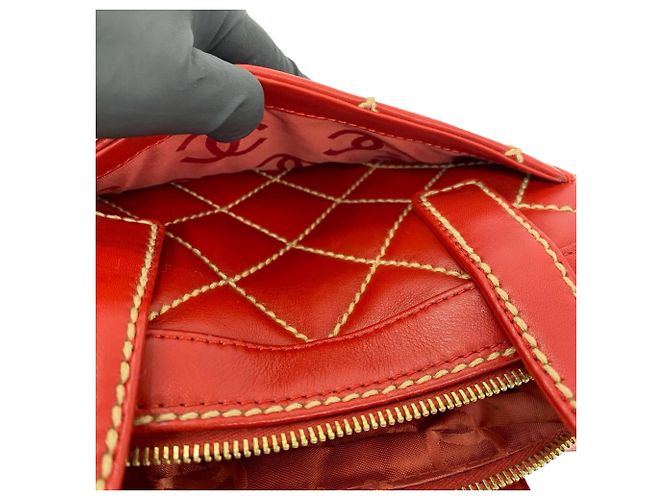 Borsa Mini Tote Chanel Coco Mark Wild Stitch in pelle Rosso - vista 10