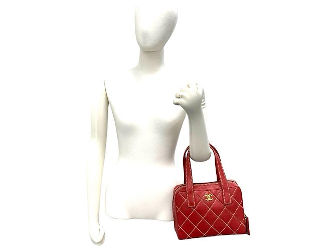 Borsa Mini Tote Chanel Coco Mark Wild Stitch in pelle Rosso - vista 2