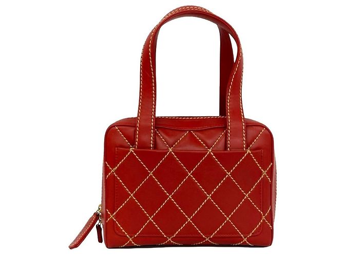 Borsa Mini Tote Chanel Coco Mark Wild Stitch in pelle Rosso - vista 3