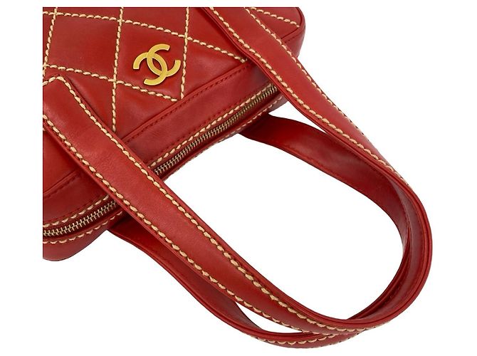Borsa Mini Tote Chanel Coco Mark Wild Stitch in pelle Rosso - vista 4