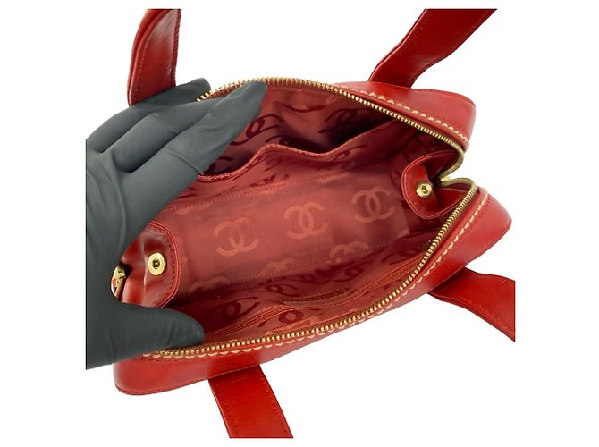 Borsa Mini Tote Chanel Coco Mark Wild Stitch in pelle Rosso - vista 9