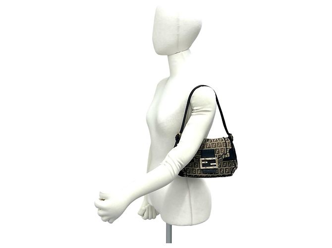Borsa Semi-One Shoulder Fendi Zucchino FF Pattern Marrone Nero - vista 2