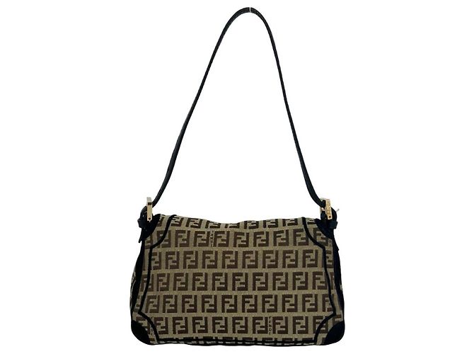 Borsa Semi-One Shoulder Fendi Zucchino FF Pattern Marrone Nero - vista 3