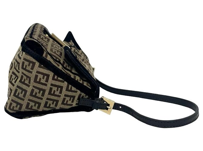 Borsa Semi-One Shoulder Fendi Zucchino FF Pattern Marrone Nero - vista 6
