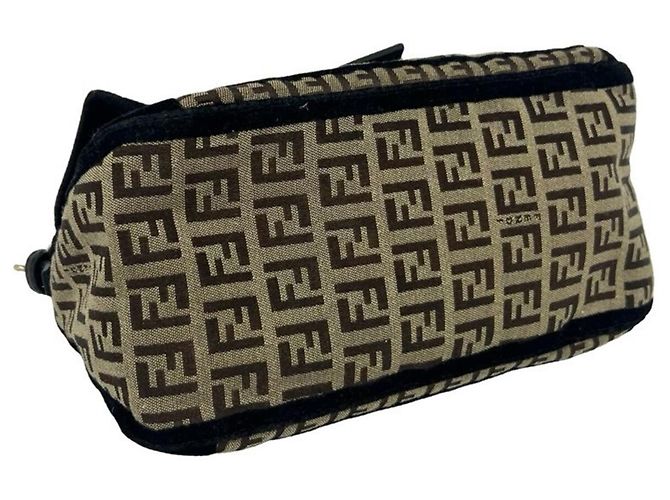 Borsa Semi-One Shoulder Fendi Zucchino FF Pattern Marrone Nero - vista 7