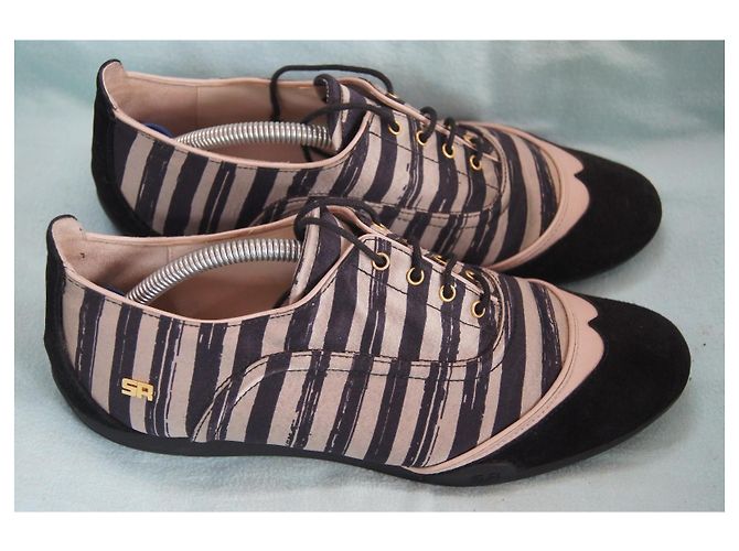Sonia Rykiel Sneakers in tela e camoscio a righe Nero Multicolore Beige - vista 3