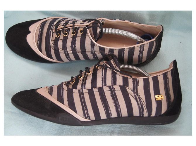 Sonia Rykiel Sneakers in tela e camoscio a righe Nero Multicolore Beige - vista 6