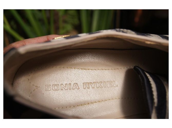 Sonia Rykiel Sneakers in tela e camoscio a righe Nero Multicolore Beige - vista 8