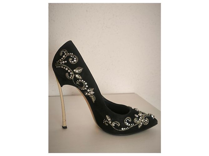 Décolleté Casadei neri con strass Nero - vista 5
