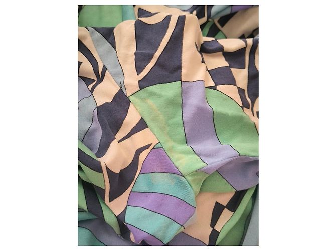 Vintage Emilio Pucci Seidenkleid Weiß Blau Beige Grün Lila - Ansicht 12