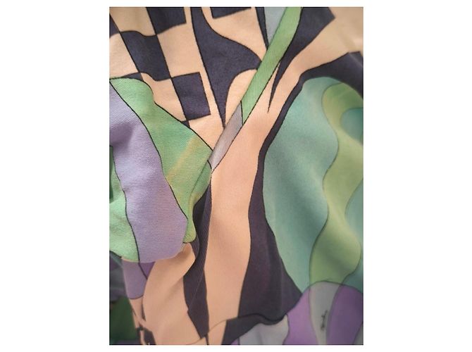 Vintage Emilio Pucci Seidenkleid Weiß Blau Beige Grün Lila - Ansicht 14