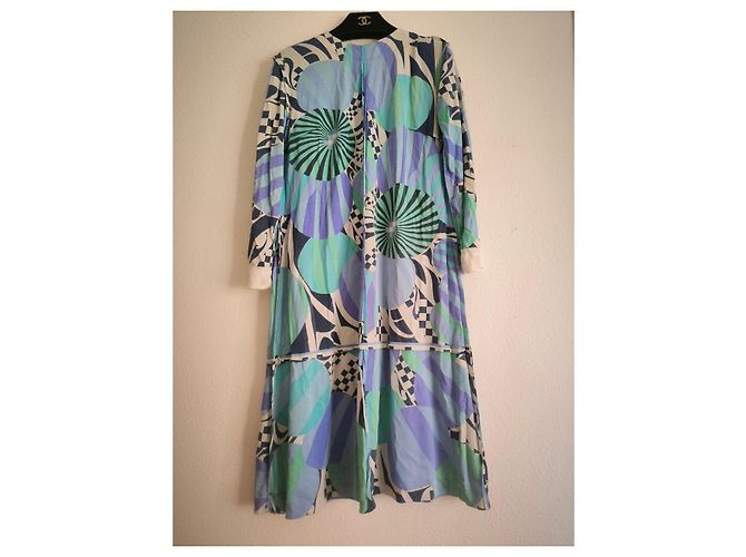 Vintage Emilio Pucci Seidenkleid Weiß Blau Beige Grün Lila - Ansicht 15