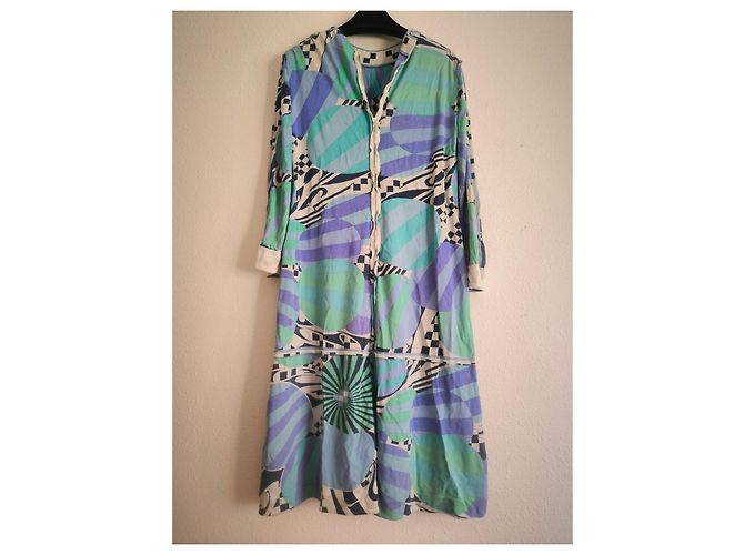 Vintage Emilio Pucci Seidenkleid Weiß Blau Beige Grün Lila - Ansicht 17