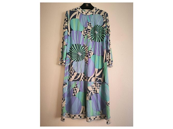 Vintage Emilio Pucci Seidenkleid Weiß Blau Beige Grün Lila - Ansicht 2
