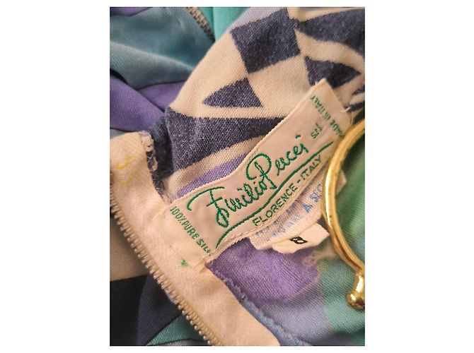Vintage Emilio Pucci Seidenkleid Weiß Blau Beige Grün Lila - Ansicht 4