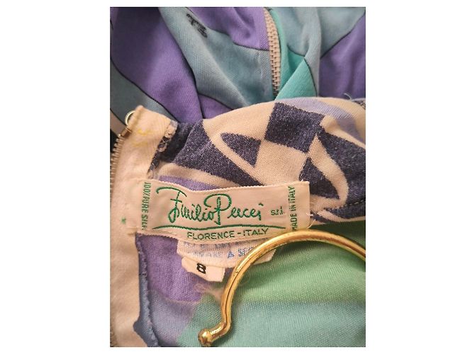 Vintage Emilio Pucci Seidenkleid Weiß Blau Beige Grün Lila - Ansicht 5