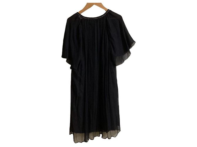 Autre Marque MACPHEE Seidenchiffon-Kleid Schwarz - Ansicht 2