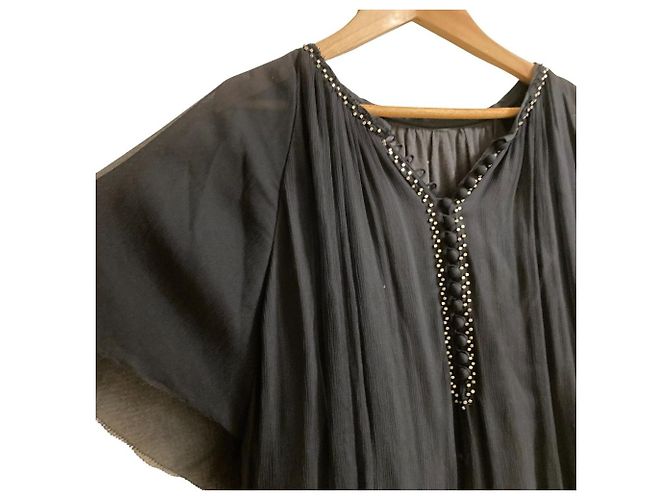 Autre Marque MACPHEE Seidenchiffon-Kleid Schwarz - Ansicht 3