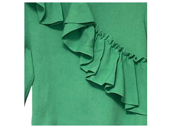 Autre Marque GRACE CONTINENTAL Rippstrick-Top mit seitlichen Rüschen Grün - Ansicht 3