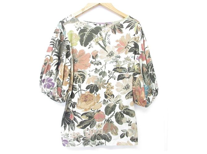 Autre Marque Top de mangas abullonadas con estampado botánico Dries Van Noten Blanco - vista 2