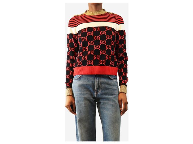 Gucci GG Monogram-Pullover mit bunten Streifen - size XS Marineblau - Ansicht 3