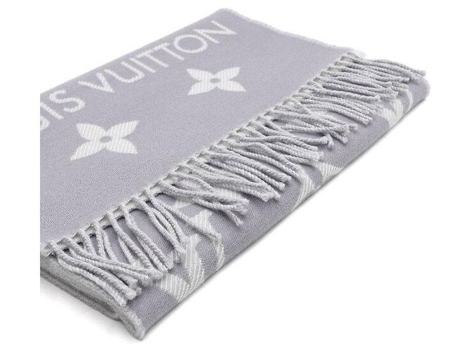Louis Vuitton Reversibler Unisex-Schal Essential aus Wolle mit Monogramm in Hellgrau Braun - Ansicht 2