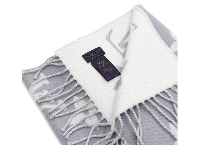 Louis Vuitton Reversibler Unisex-Schal Essential aus Wolle mit Monogramm in Hellgrau Braun - Ansicht 4