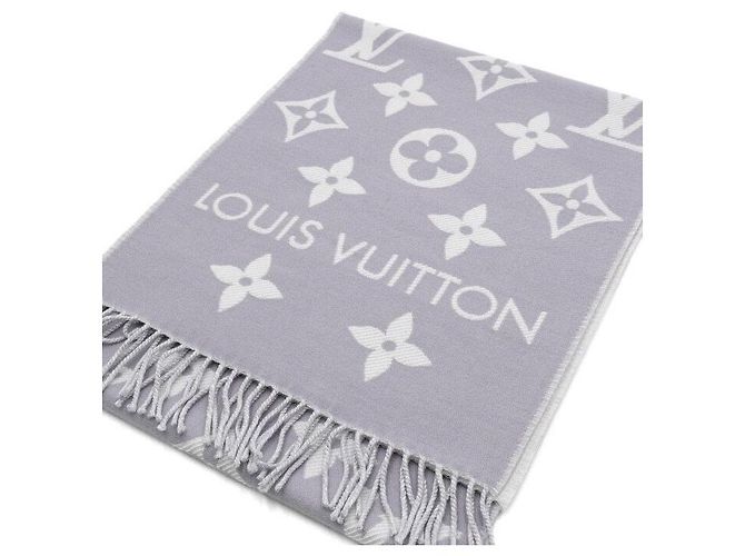 Louis Vuitton Reversibler Unisex-Schal Essential aus Wolle mit Monogramm in Hellgrau Braun - Ansicht 5