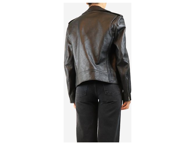 Saint Laurent Giacca biker in pelle nera e tweed - size UK 12 Nero - vista 2
