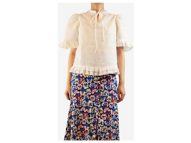 Autre Marque Weißer transparenter Rüschenbluse - size S - Ansicht 3