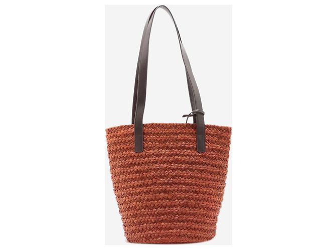 Saint Laurent Borsa tote Paris Panier in rafia e pelle Brown Marrone - vista 2