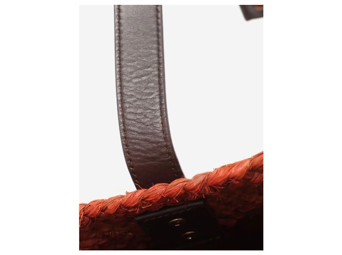 Saint Laurent Borsa tote Paris Panier in rafia e pelle Brown Marrone - vista 3