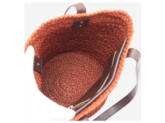 Saint Laurent Borsa tote Paris Panier in rafia e pelle Brown Marrone - vista 6