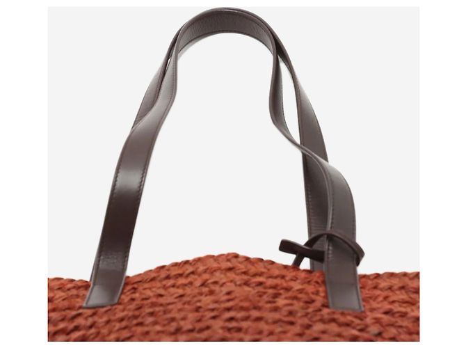 Saint Laurent Borsa tote Paris Panier in rafia e pelle Brown Marrone - vista 7
