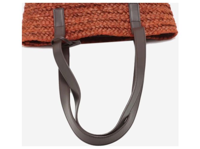 Saint Laurent Borsa tote Paris Panier in rafia e pelle Brown Marrone - vista 8