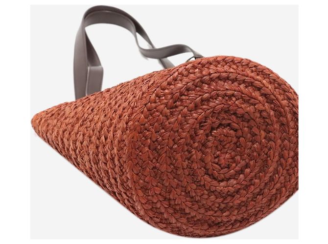 Saint Laurent Borsa tote Paris Panier in rafia e pelle Brown Marrone - vista 9