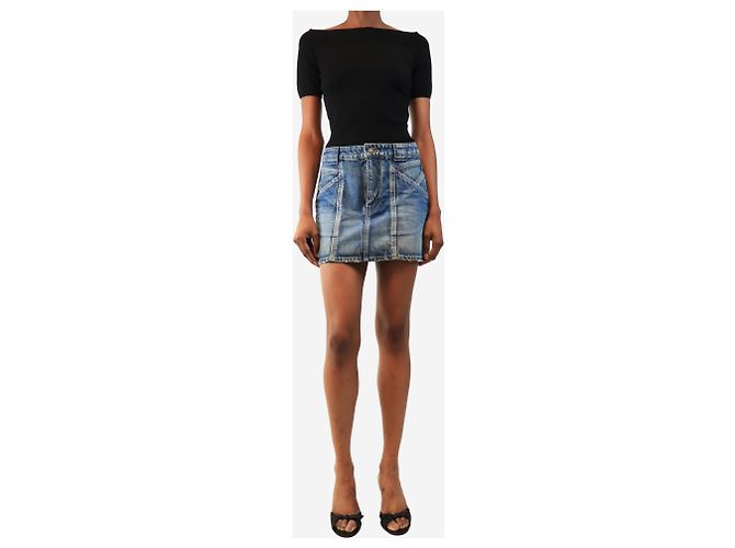 Saint Laurent Mini gonna in denim blu con cuciture multiple - size UK 8 - vista 2