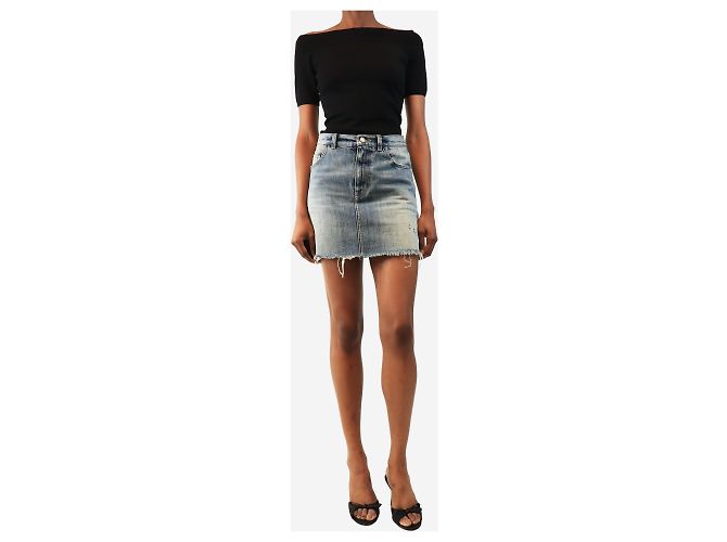 Saint Laurent Blauer Denim-Minirock mit rohem Saum - size UK 6 - Ansicht 2