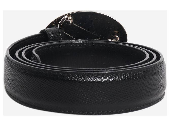 Prada Logo-Gürtel aus schwarzem Saffiano-Leder - Ansicht 3