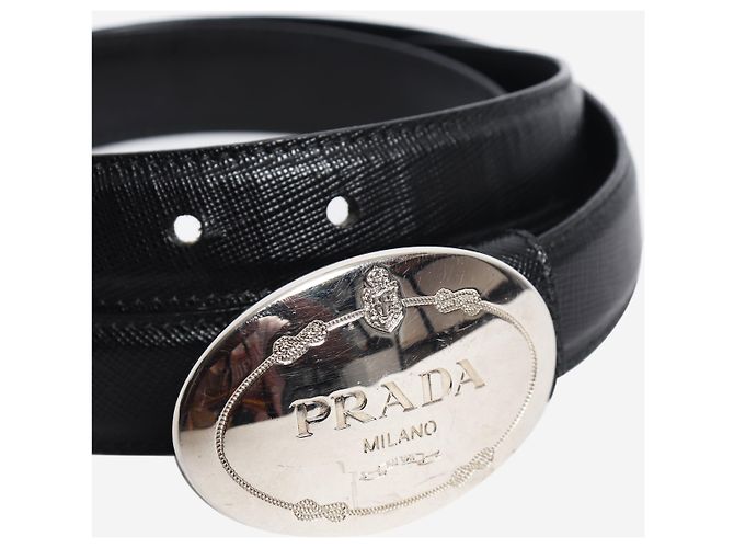 Prada Logo-Gürtel aus schwarzem Saffiano-Leder - Ansicht 5
