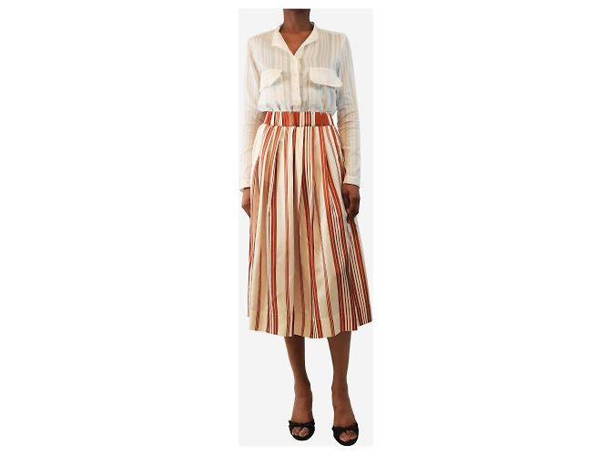 La Prestic Ouiston Falda midi a rayas de seda naranja y crema - size UK 8 - vista 2