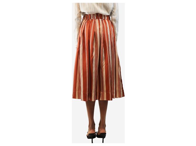 La Prestic Ouiston Falda midi a rayas de seda naranja y crema - size UK 8 - vista 3