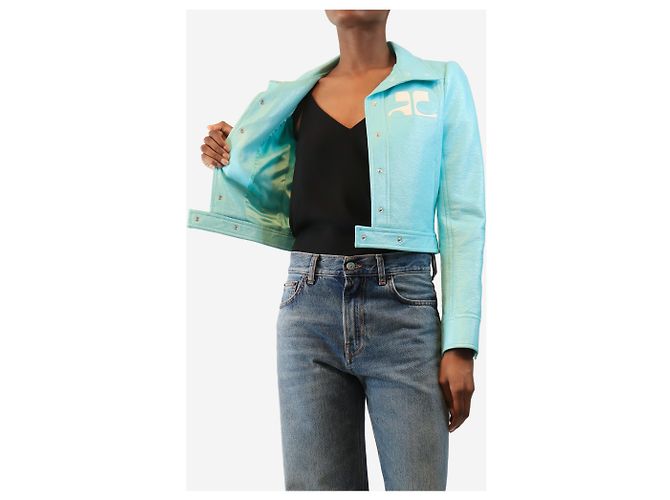 Courreges Türkise Kunstlederjacke - Größe UK 8 Blau - Ansicht 4