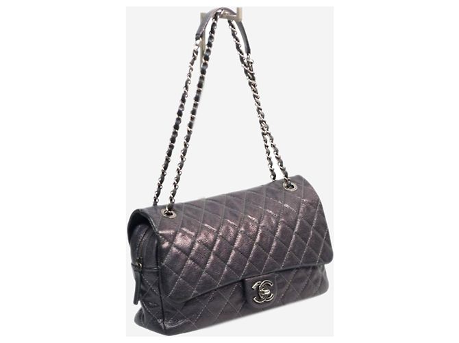 Chanel Borsa a tracolla Shiva Single Flap in caviar grigio scuro 2012 - vista 3
