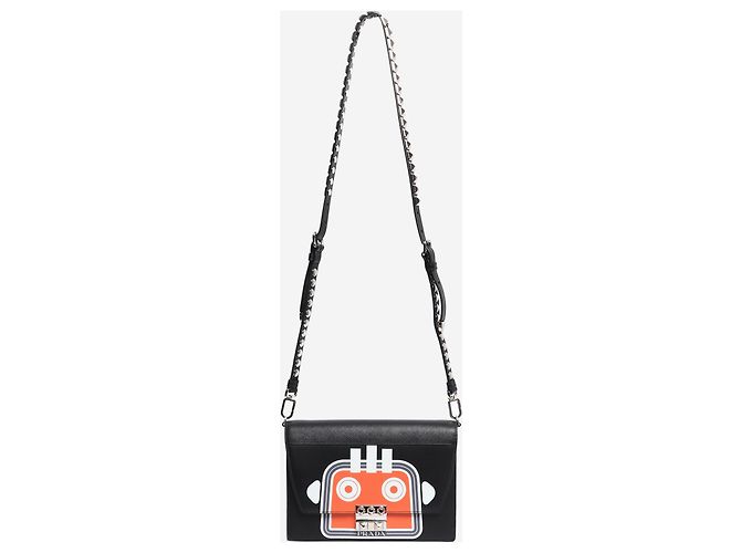Prada Bolsa de ombro robot Elektra medium preta e laranja Preto - vista 2