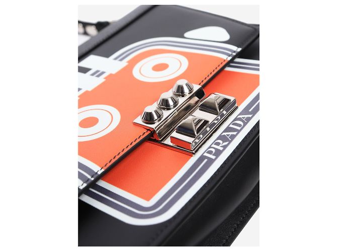 Prada Bolsa de ombro robot Elektra medium preta e laranja Preto - vista 4