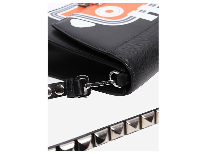 Prada Bolsa de ombro robot Elektra medium preta e laranja Preto - vista 8